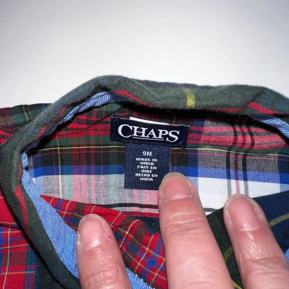 CHAPS Baby Boys 9M Shirt/Pants Set Navy Pants & blue/red plaid Shirt